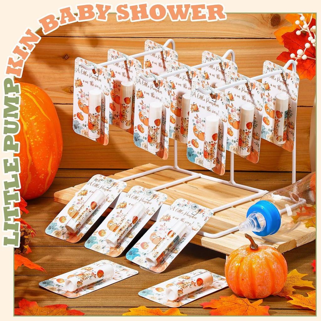 30 Pack Fall Little Pumpkin Baby Shower Games Prizes Gifts Bulk Pumpkin Pie Scented Lip Balms Favors for Boys Girls Gender Reveal Decorations Halloween Autumn Thanksgiving Baby Shower Bags Stuffer