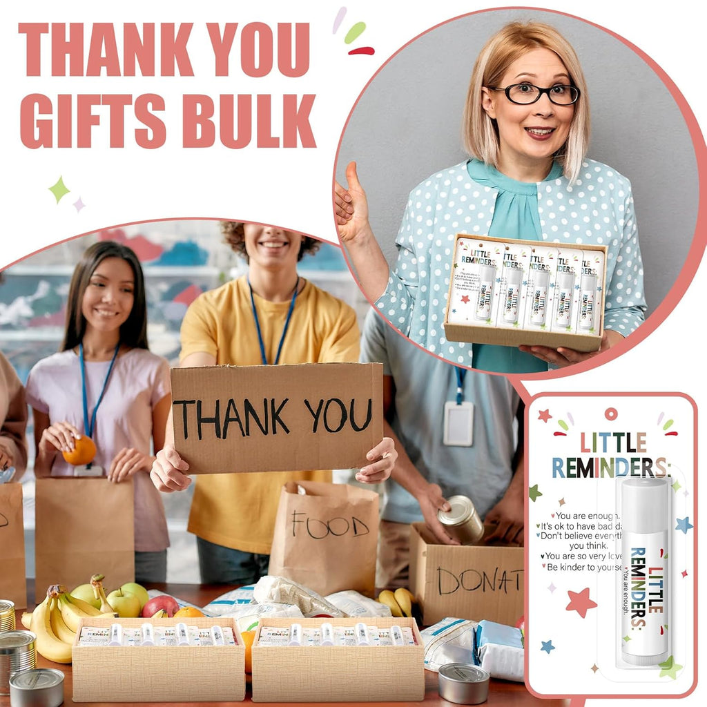 30 Pack Christmas Employee Appreciation Gift Lip Balms Bulk Staff Teacher Team Volunteer Thank You Gift Thanksgiving Christmas Appreciation Party Favor for Women Men(Little Reminders,Colorful)