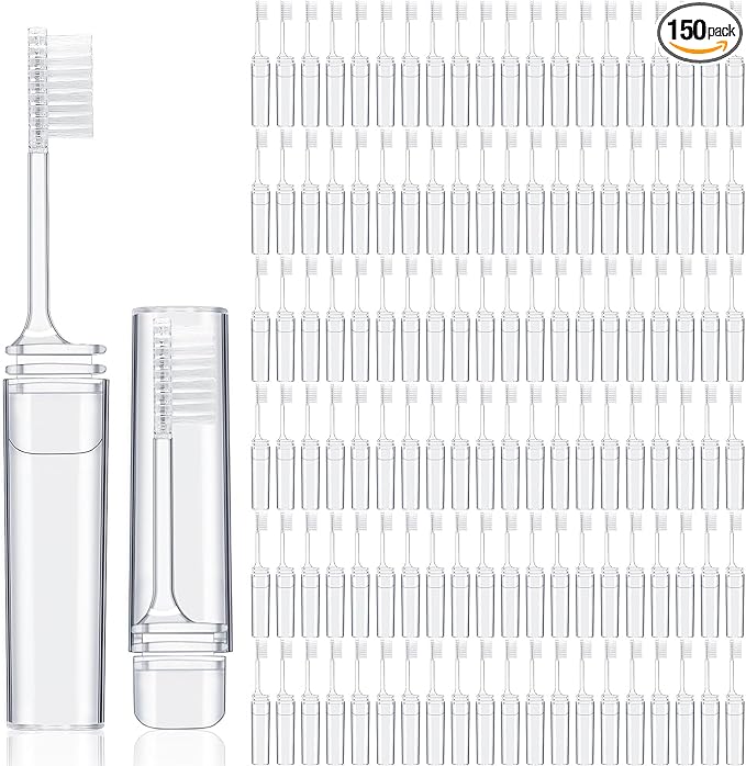 Rtteri 150 Pcs Travel Toothbrush Kit Bulk Folding Tooth Brush with Cover Transparent Potable Travel Size Mini Toothbrush Small Foldable Manual Tooth Brushes for Adult Camping School