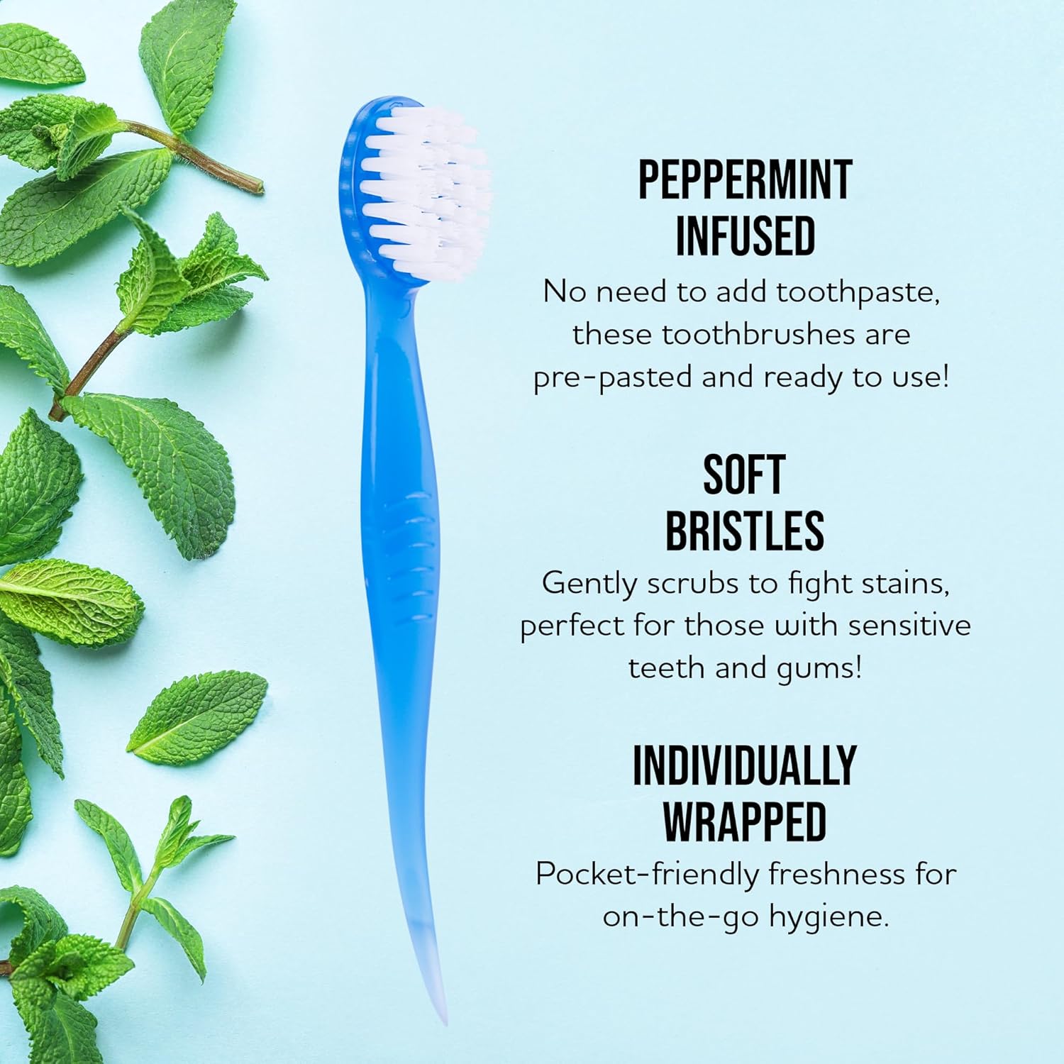 Soft Bristle Mini Individually Wrapped Disposable Toothbrush, Travel Set (36 Pack)