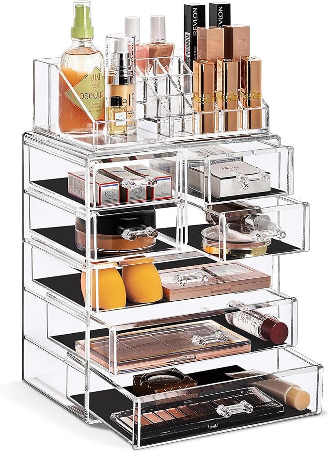 Sorbus Acrylic Makeup Organizer Set, 7-Drawer Vanity & Countertop Cosmetic Storage with Small & Wide Compartments, Clear Makeup Storage for Brushes, Lipsticks, Jewelry – Holiday Gift for Women & Teens