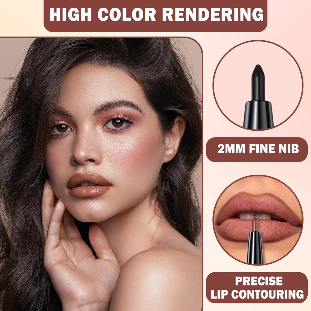 3 in 1 Brown Lip Gloss and Lip Liner Lipstick Set Nude Lip Liner Set Long-lasting Nonstick Cup Lip Kit Moisturizing Lip Set for Women (05# Whiskey Honey)