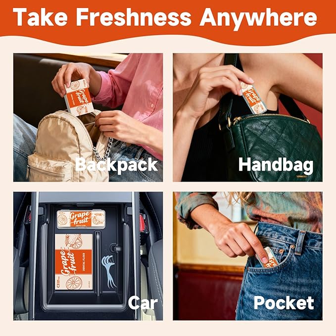 Travel Floss Picks, Grapefruit Flavor, Dental Floss for Adults, 120 Count (3 Boxes of 4 Travel Packs)