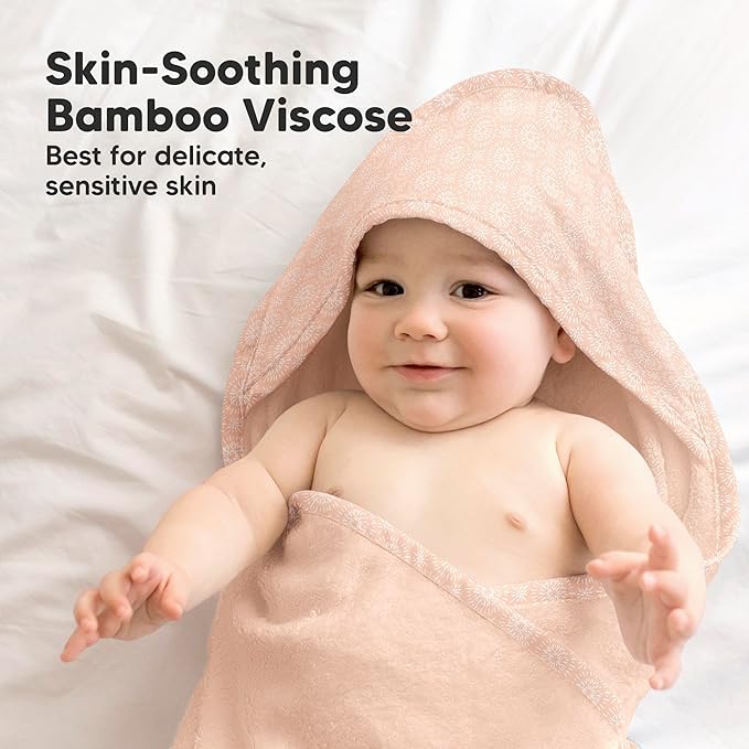 KeaBabies Hooded Baby Towel for Newborn - Viscose Derived from Bamboo Large Baby Bath Towels with Hood for Boys, Girls, Toddler, Extra Absorbent & Soft Newborn Bath Essentials (Pink Crystal, Regular)