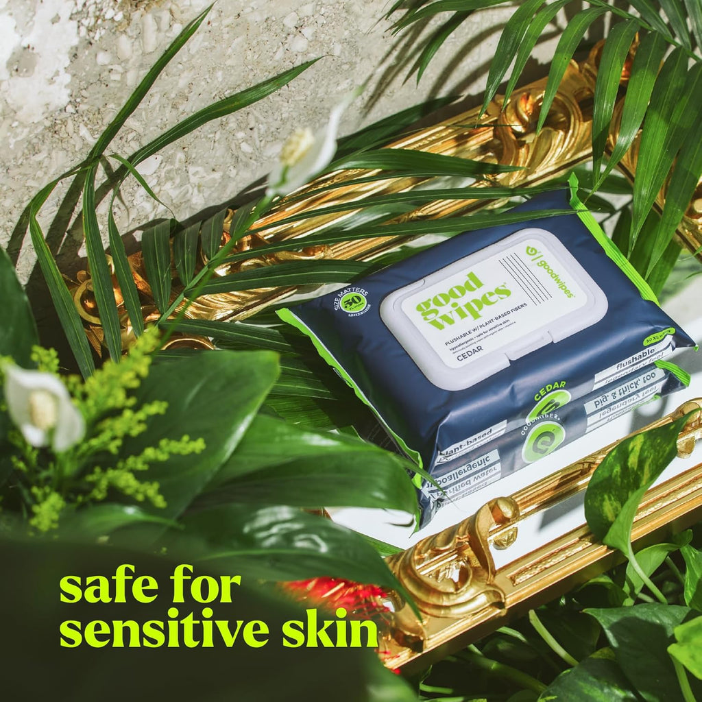 goodwipes Flushable Wipes - Individually Wrapped Butt Wipe for On-the-Go Adults - Portable Mini Wipes - Travel Essentials - Sewer & Septic Safe - Cedar, 32 Count (1 Pack)