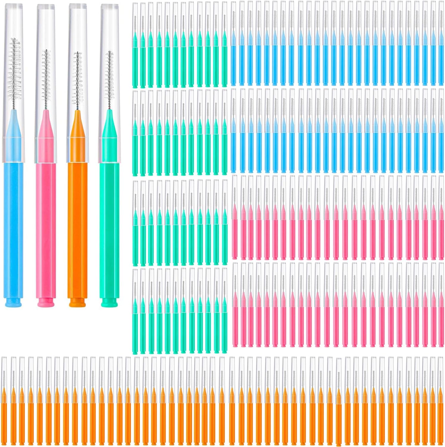 200Pcs Interdental Brushes Braces Toothbrush Teeth Gaps Cleaner Tools, 4 Color