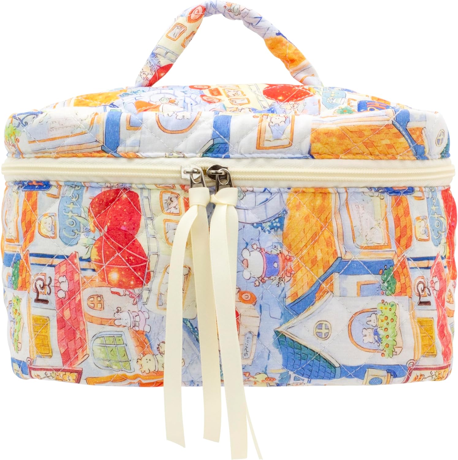 PAZIMIIK Quilted Makeup Bag Large Travel Zipper Soft Cosmetic Case for Women Girls Make Up,Little Bunny