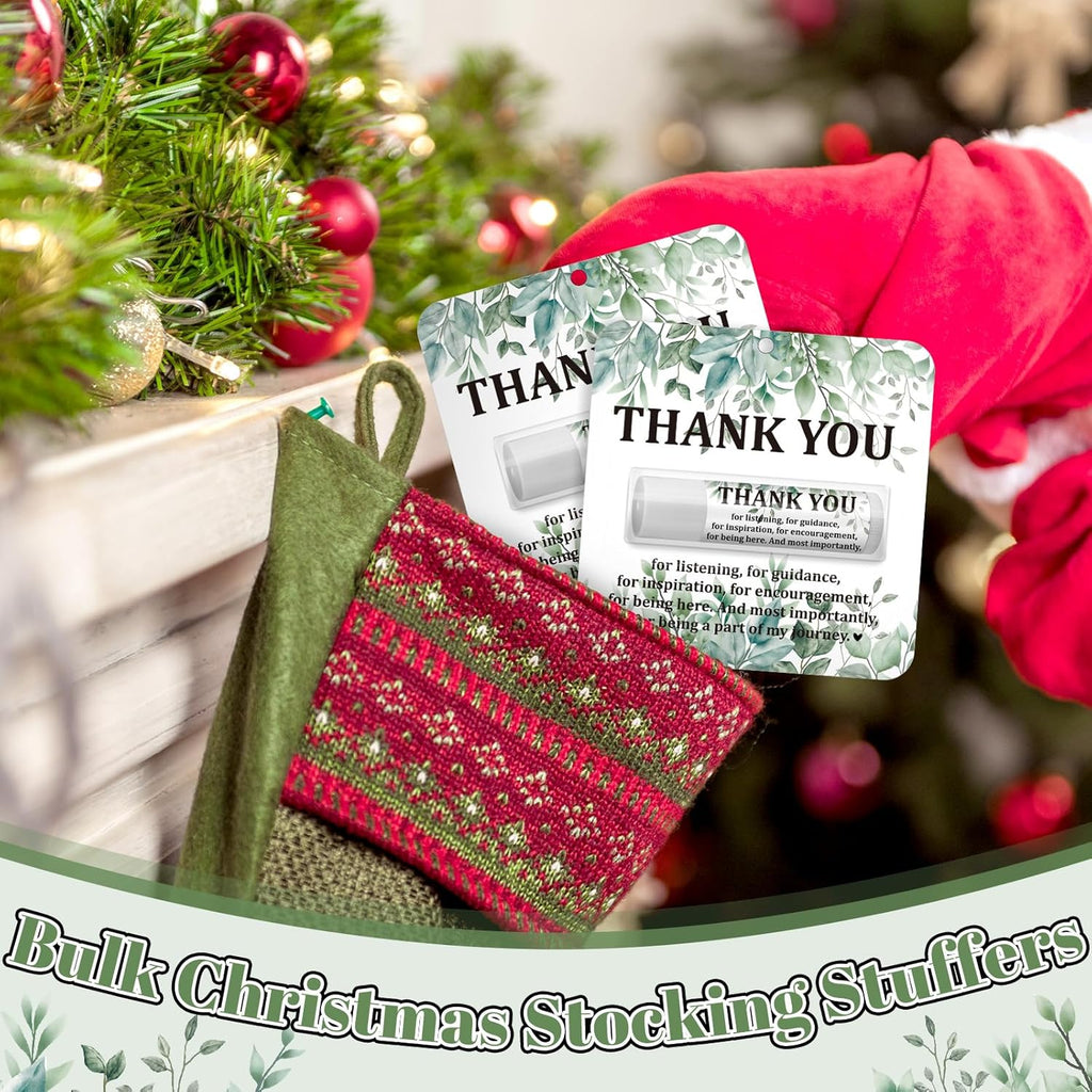 30 Pack Christmas Employee Appreciation Gift Lip Balms Bulk Staff Teacher Team Volunteer Thank You Gift Thanksgiving Christmas Appreciation Party Favor for Women Men(Leaf,Green White)