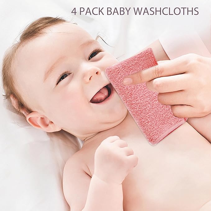 Baby Washcloths 4 Pack 100% Cotton Soft and Absorbent Terry Wash Cloths Wipes for Face Hand Body Burp Rag for Sensitive Skin Newborns Infants Toddlers 10" x 10"