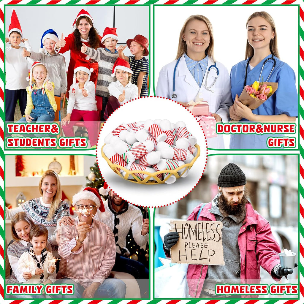 50 Pcs Christmas Lip Balm Bulk Mini Candy Cane Peppermint Flavor Lip Balms Bulk Christmas Stocking Stuffers Xmas Party Gifts Small Thank You Employee Appreciation Gifts for Women Men (Candy)