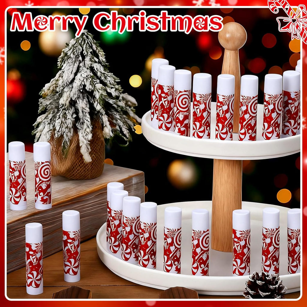 25 Pack Christmas Lip Balms Bulk Christmas Candy Peppermint Cane Scented Holiday Flavor Lip Balm Gifts Xmas Party Gifts Bulk Xmas Items Stocking Stuffers for Women Men Staff Employee (Lollipop 1)