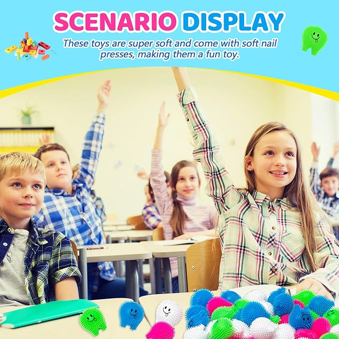 150 Pcs Mini Tooth Toys Fidget Stress Relief Puffer Squeezy Dental Dentist Toys Birthday Party Gifts School Office Prizes, 2 Inch (Multicolored)