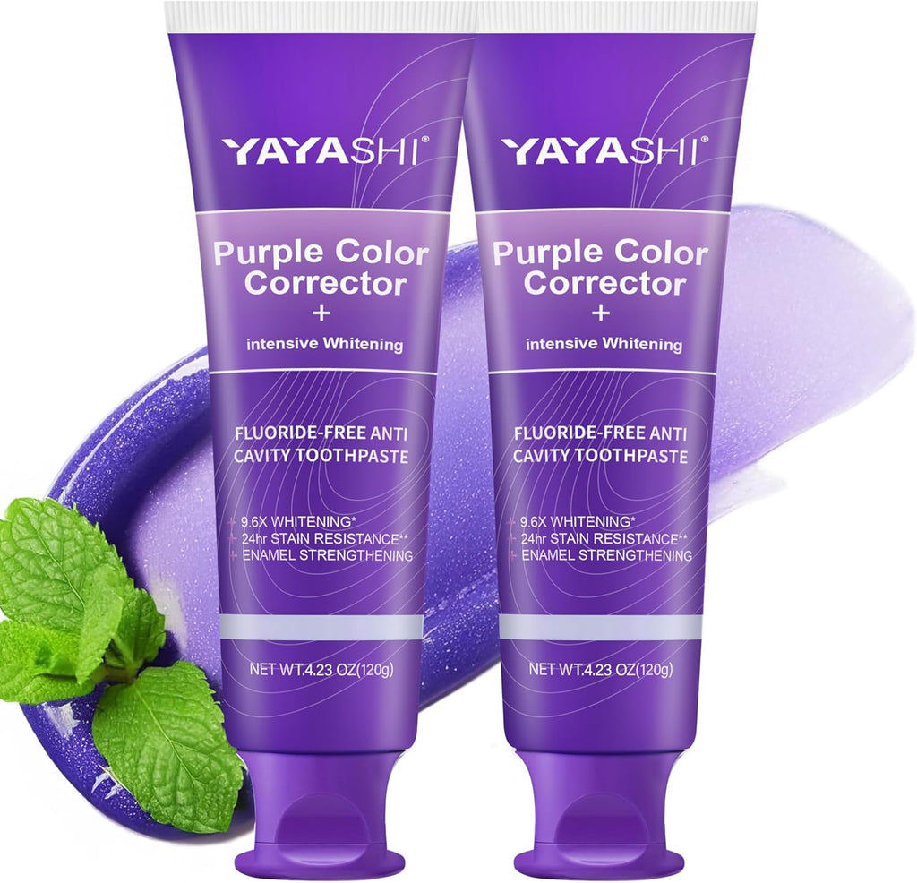Purple Color Corrector Whitening Toothpaste, Fluoride-Free,Deep Stain Remover Toothpaste, Plaque Remover for Teeth,freshens Breath,Vanilla Mint