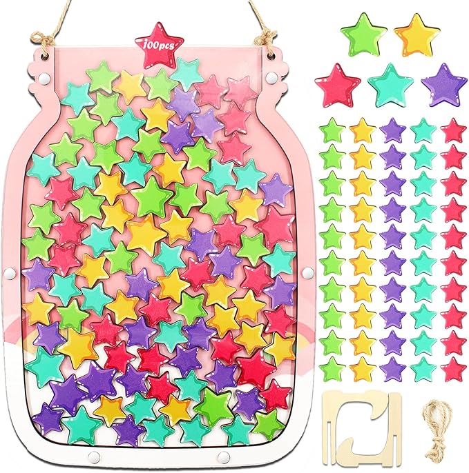 100pcs Reward Jar Classroom, Reward Jar for Kids, Star Jar Behavior Management Classroom Tools, Reward Jar for Good Behavior Home Classroom School Motivate(13 x 9.84") (Pink)