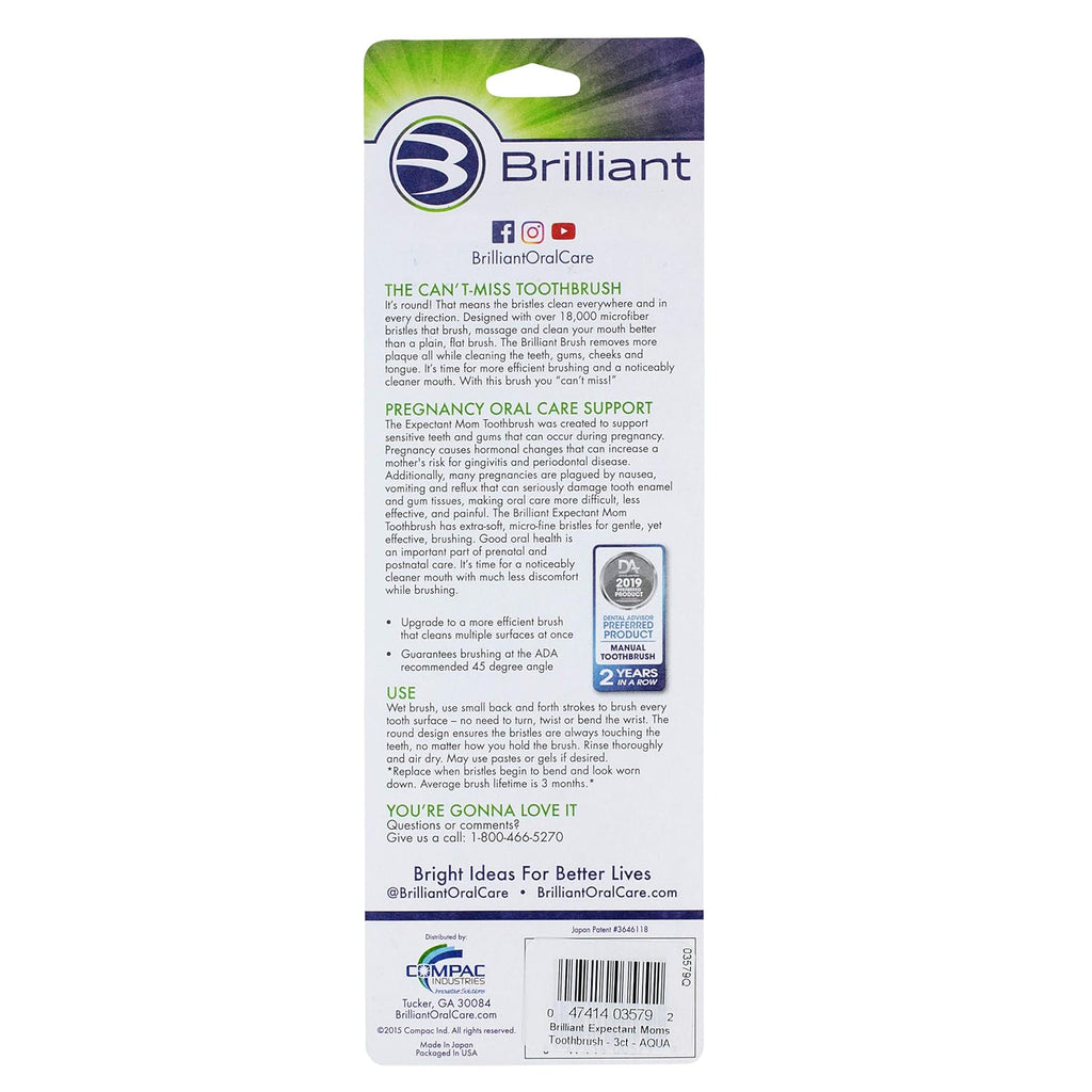 Brilliant Oral Care Expectant Mom Toothbrush, a Pregnancy Must Have with Gentle, Extra Soft Bristles, Round Head for Sensitive Teeth and Gums, Assorted Colors, 6 Pack