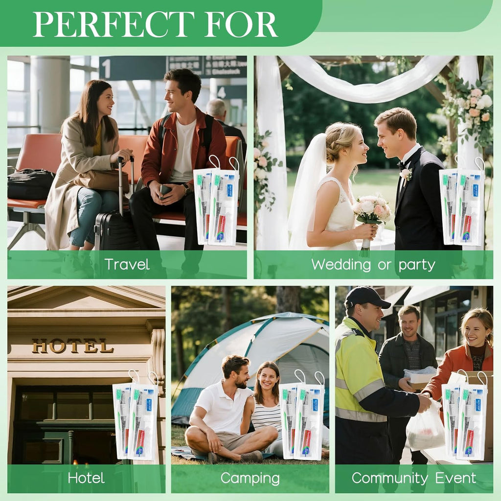 10 Set Personal Care Travel Toiletries Sets Bulk,7-in-1 Disposable Toothbrushes with Toothpaste and Floss,Comb,Soap,Cover,Zip Bag Toiletry Travel Toothbrush Kit for Homeless,Hotel,Charity