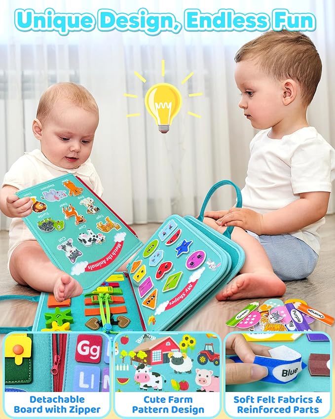 Busy Board Montessori Toys for Toddler Boy Girl Birthday Gifts, Busy Book Sensory Learning Toys for Toddlers, Educational Activities Airplane Car Travel Toy for Toddlers