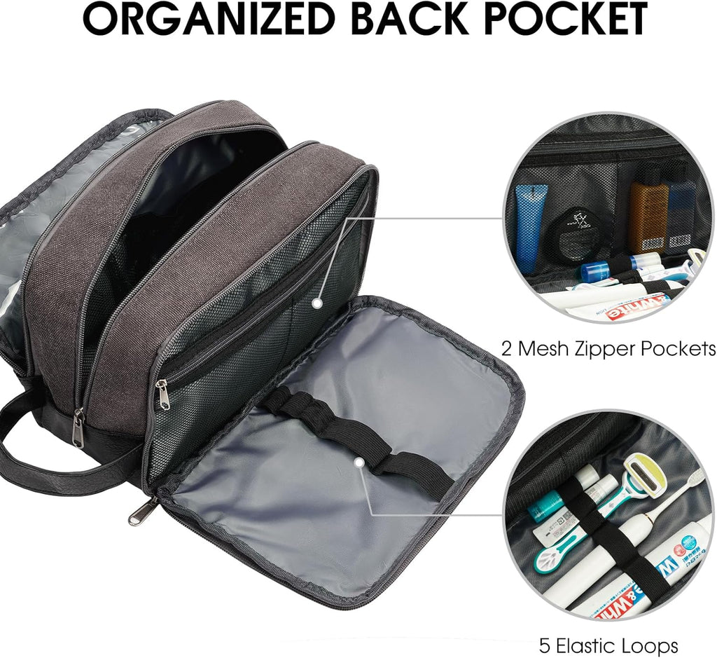 WANDF Travel Toiletry Bag for Men Large Toiletries Shaving Bag Water Resistant Hanging Dopp Kit Travel Accessories Bag for Women Men (Dark Grey)