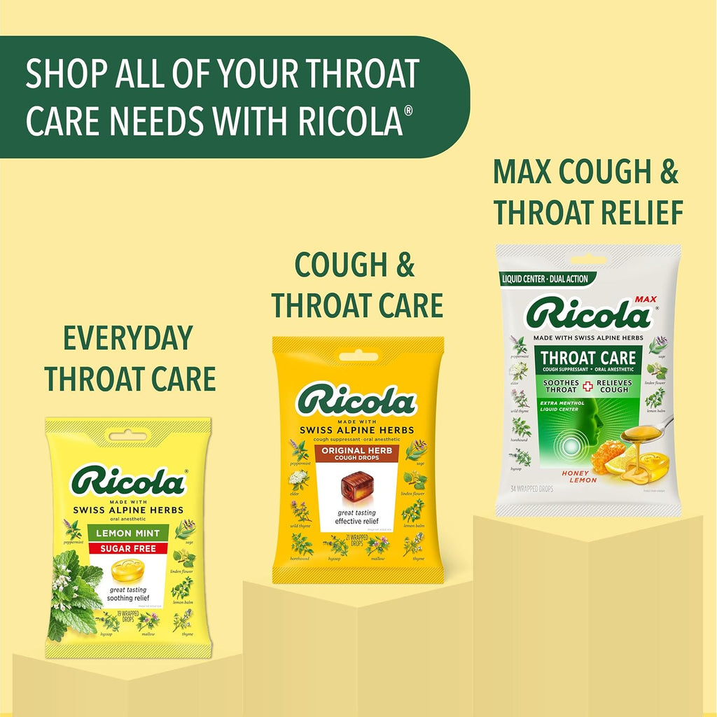 Ricola Sugar Free Lemon Mint Herbal Cough Suppressant Throat Drops, 105ct Bag