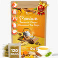 120 Bags Premium Turmeric Ginger Cinnamon Tea, Improve Digestion, Support Brain, Weight, Skin and Sleep, Eco-Conscious Tea Bags and Premium Natural Ingredients. Turmeric Ginger Herbal Tea. No Sugar, No Caffeine, No Gluten, Vegan.