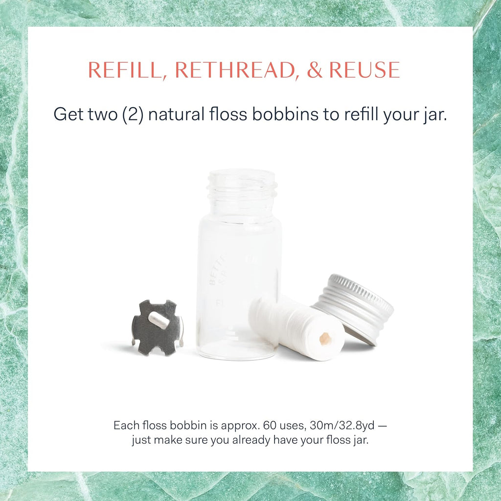 Better & Better Natural Dental Floss Refill Pack | Waxed & Zero Plastic Oral Care - 100% Plant-Based, Vegan, Eco and Non Toxic Dental Floss, 2 Spools