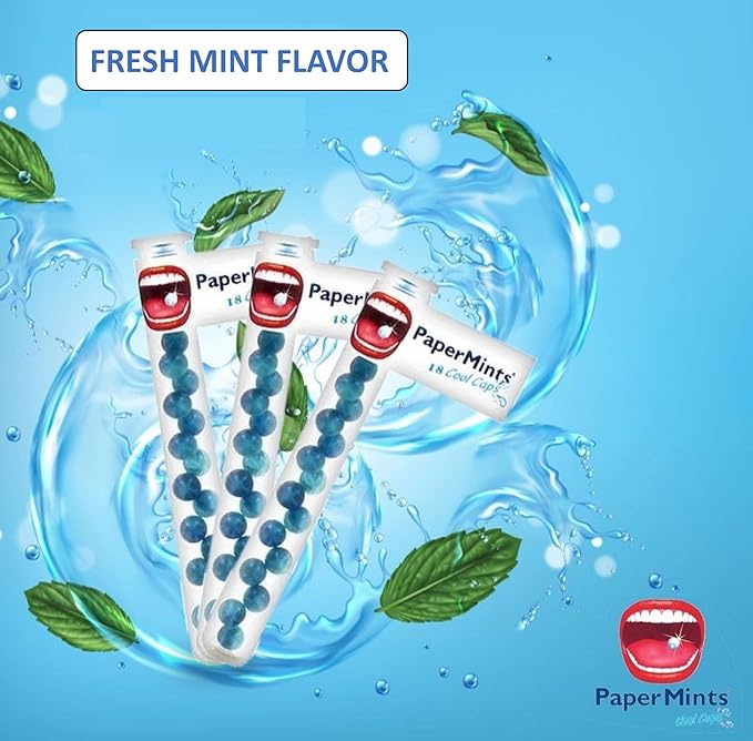 PaperMints CoolCaps - Instant Fresh Breath Mints Sugar-Free, 5 x Tubes of 18 capsules. Extreme Bad Breath Treatment for Adults, Breath Freshener Pearls for Halitosis Treatment Keto-Friendly