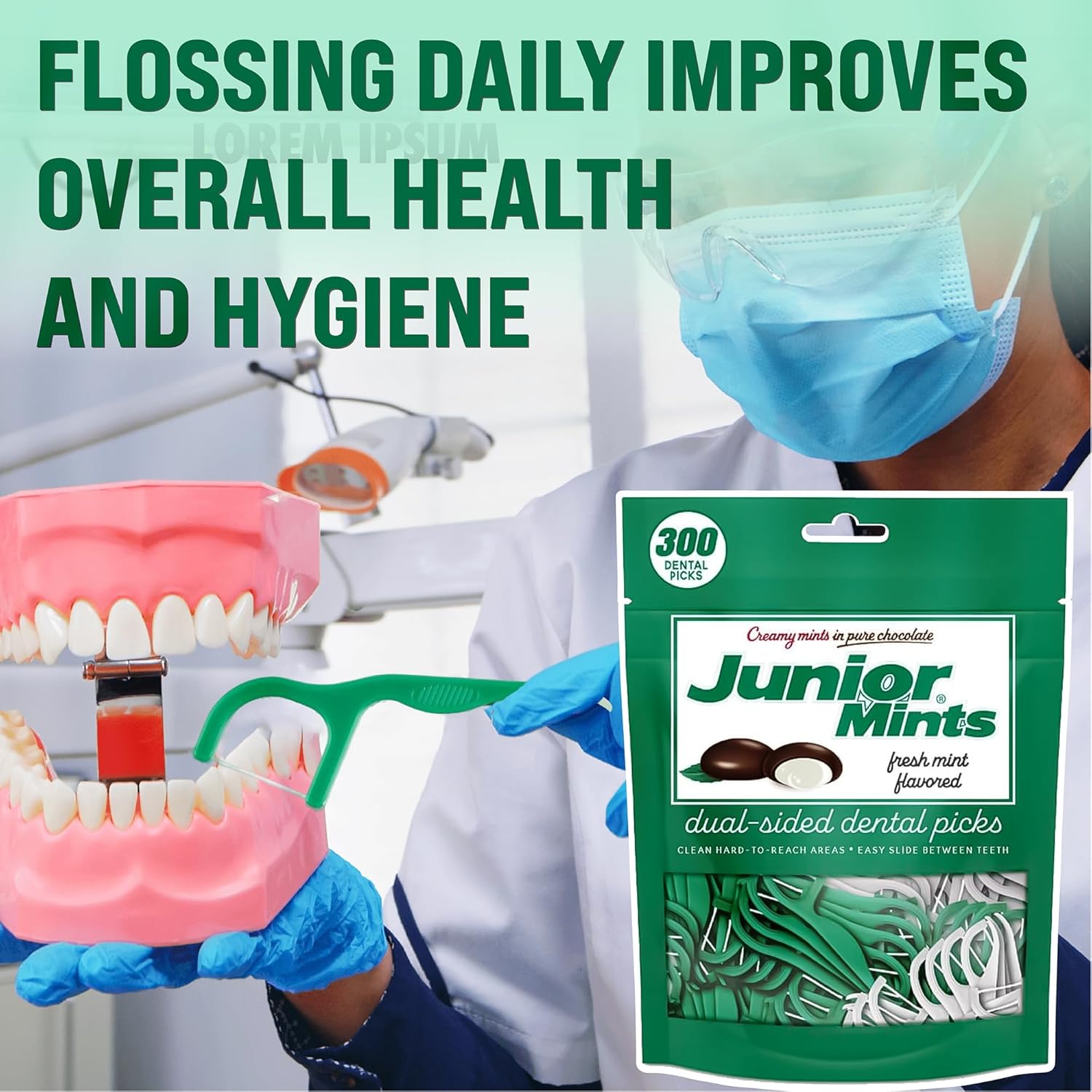 Flavored Floss Picks, 300 Count, Dental Floss Picks for Teeth with Fun Fruit Flavors, Flosser Picks for Adults and Children, | Mint Flavor