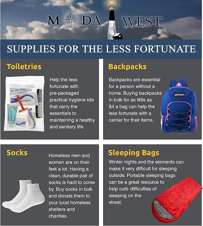 Moda West 24 Kits - Bulk Case of Wholesale 19-Piece Hygiene & Toiletry Kit for Men, Women, Travel, Charity, Homeless Shelters, Bathroom Personal Care Essentials for Donation, Emergency, Hotels & More