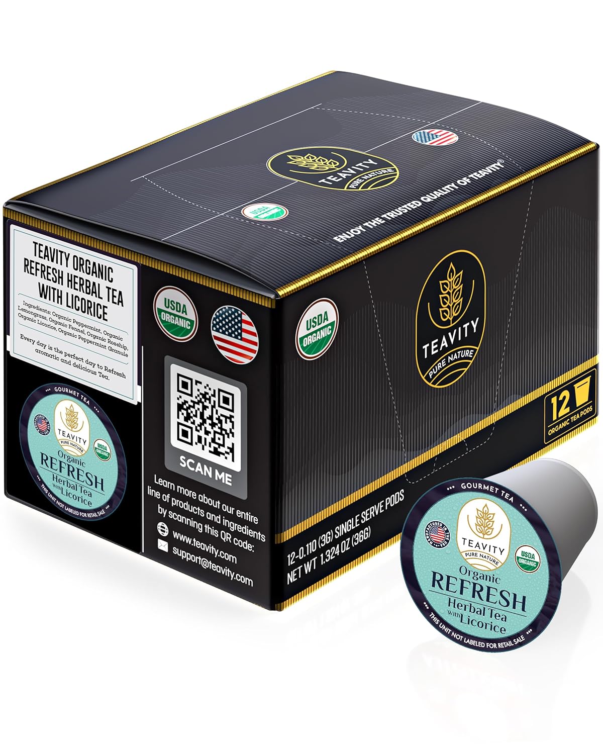Organic Licorice Mint Tea Pods for Keurig - Natural Decaf Peppermint Tea by Teavity (12 Tea Pods)