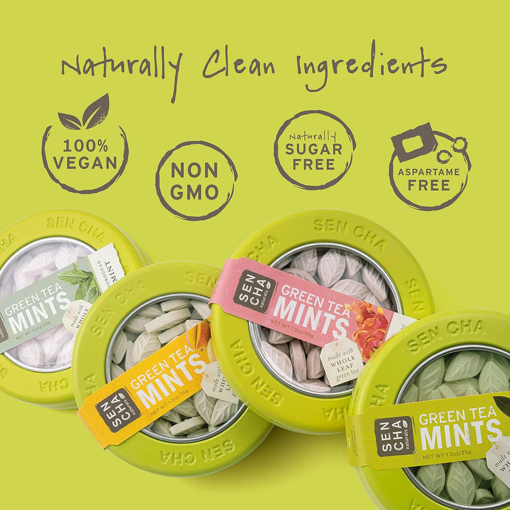 SEN CHA Naturals Green Tea Mints, Sugar-Free Breath Mints, Made With Organic Japanese Matcha Green Tea, Gluten-Free, Sugar-Free, Vegan & Keto-Friendly, Moroccan Mint, 1.2oz (1 Pack)