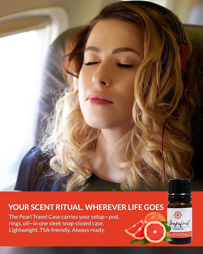 Essence Pearl Travel Case - Wearable Aromatherapy Kit with Nasal Diffuser Rings, Soaking Bay, and 5mL Essential Oil – Portable Wellness Gift Set for On?The?Go Self Care
