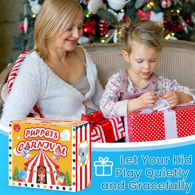 Oriate Animal Farm Finger Puppets, Bath Toys for Kids with Storage Bags, Toddler Toys for Story Time Stuffer with Puppet Theater, Educational Travel Kit Party Favors 12m+ 10Pcs