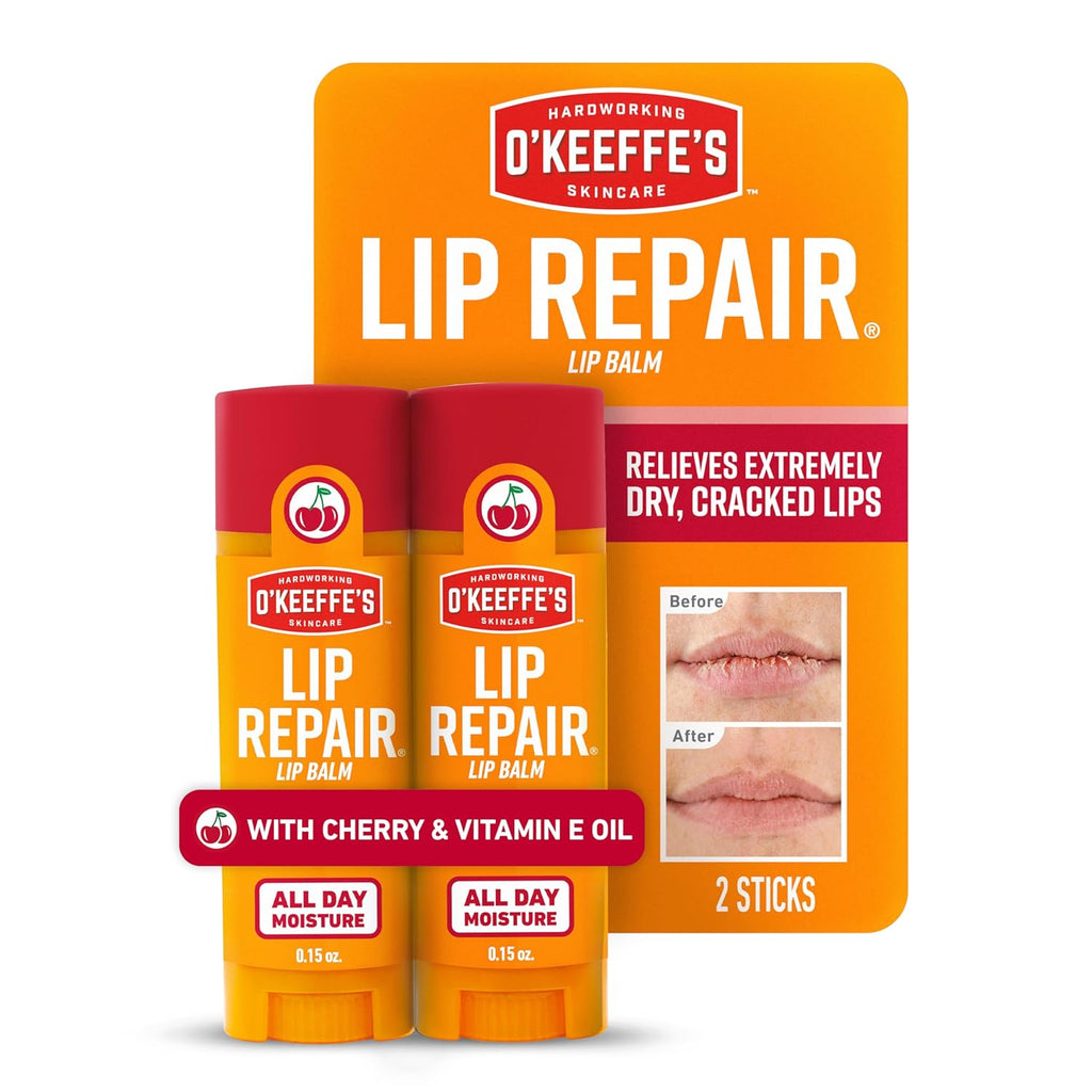 O'Keeffe's Lip Repair Lip Balm with Cherry & Vitamin E Oil - Stick (Twin Pack) - Moisturizer for Extremely Cracked, Dry Lips
