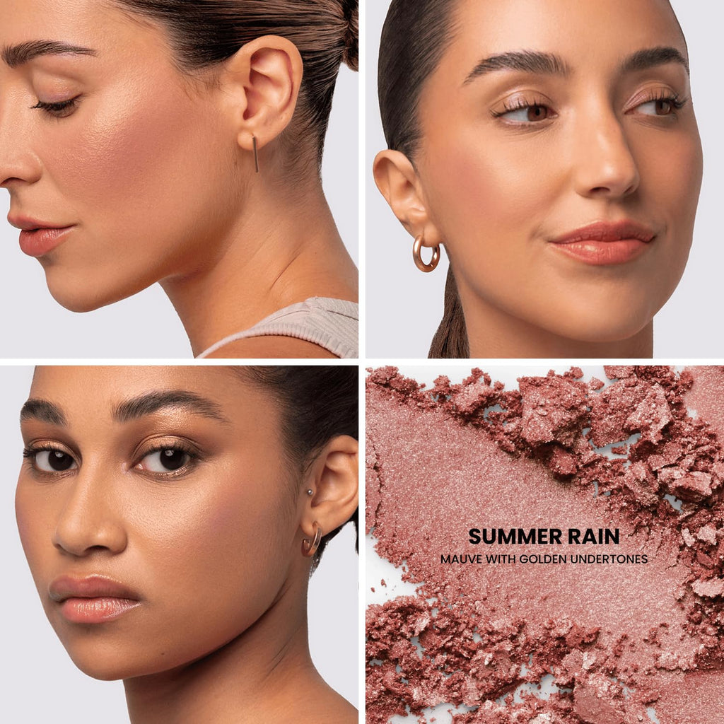 Phase Zero Makeup Powder Blush for cheeks | "Summer Rain" | 4g / 0.141oz | Cruelty-Free, Vegan, Clean Beauty | Buildable & Blendable for Natural, Healthy Glow | Coral, Peach & Golden Hues