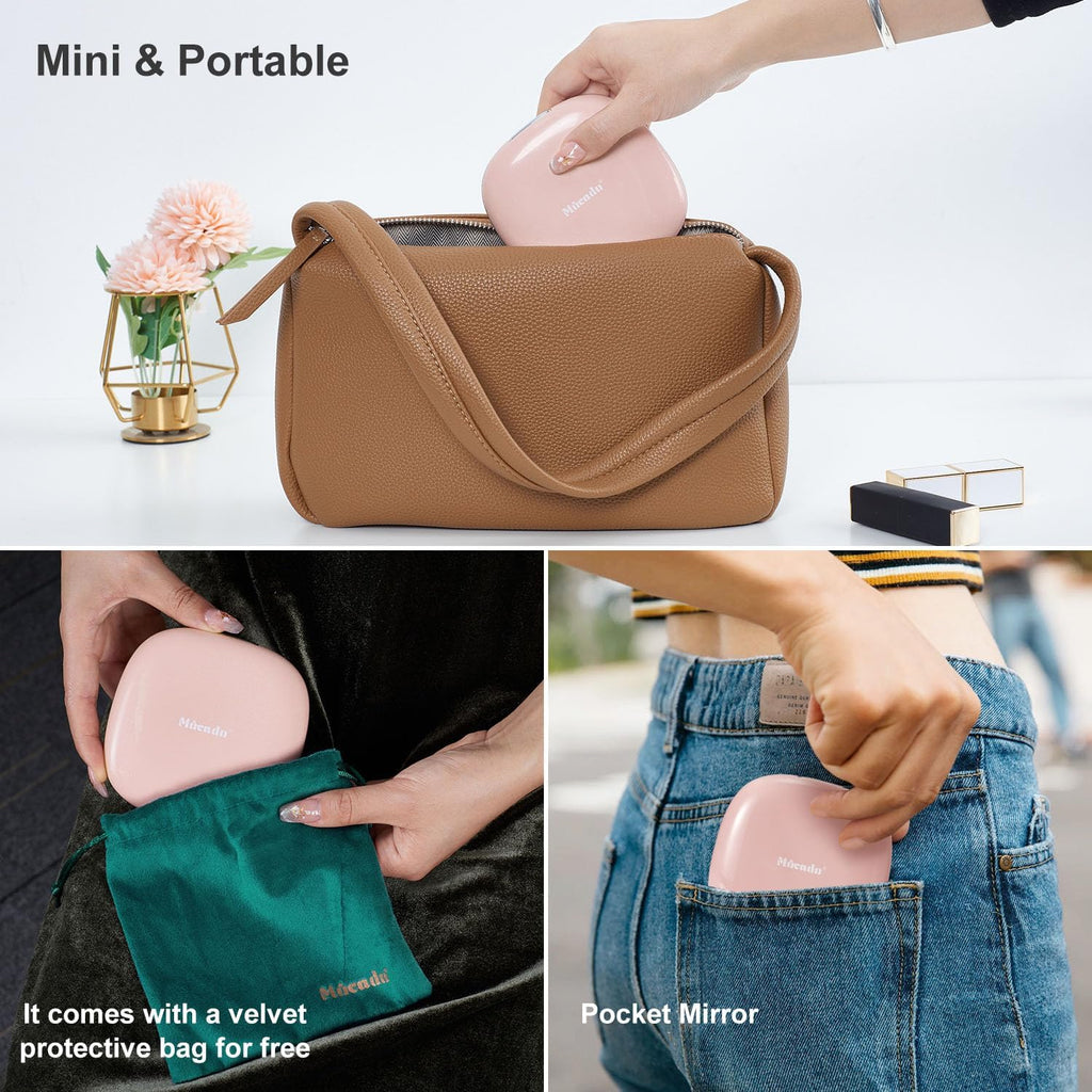 Mocado Compact LED Travel Makeup Mirror - 4 Inches 1X/10X Magnification Travel Mirror with Light Dimmable Double Sides Lighted USB Rechargeable Compact Mirror for Purse,Pocket,Travel(Pink)