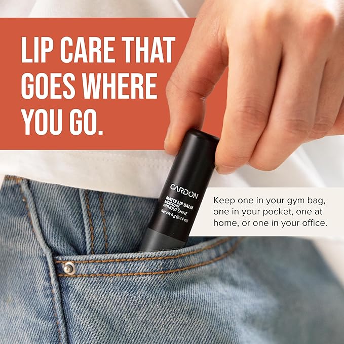 Cardon Lip Balm for Men - Matte Finish, Anti-Shine - Deeply Hydrating Lip Moisturizer for Dry, Chapped Lips that Smooth and Soothes with Korean Formulation - 4 Pack