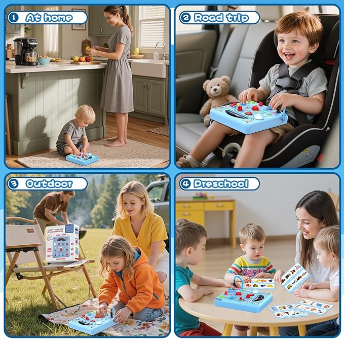 Busy Board Montessori Toys for Toddler 1 2 3 4 Year Old with 13 LED Lights, Sensory Toys Educational Learning for Toddlers 1-3, Activity Travel Toy Gifts for 1+ Year Old Boys and Girls