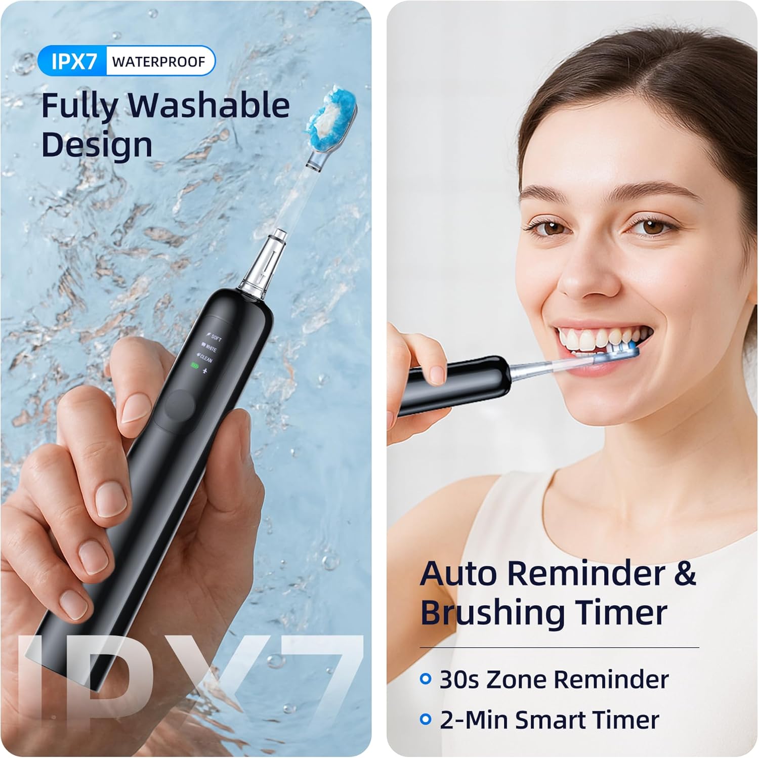 SYNHOPE 60° Oscillating Sonic Toothbrush - 33K RPM Power Clean, Unique 60° Swing Amplitude, 3 Brush Heads, IPX7 Waterproof - Teeth Whitening & Gum Health Boost