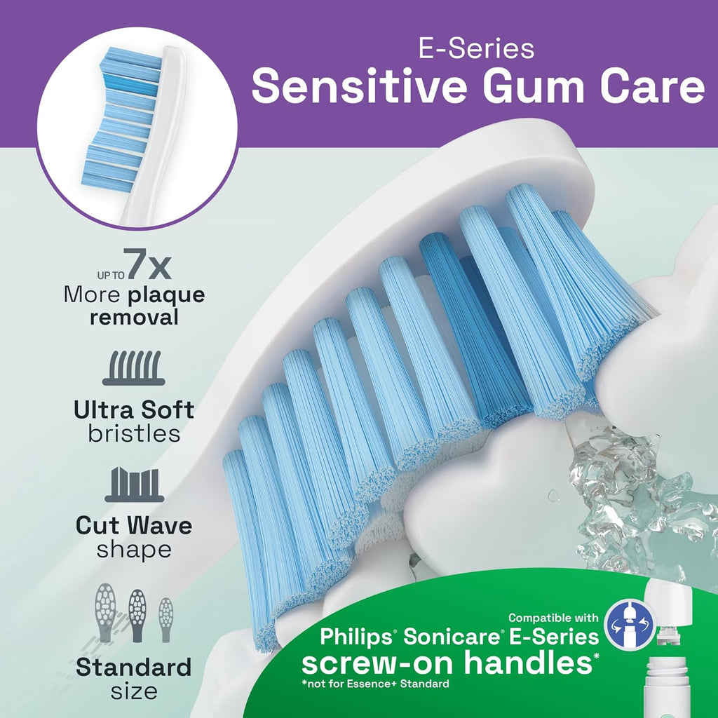Brushmo e-Series Sensitive Replacement Toothbrush Heads, Compatible with Philips Sonicare Screw-on Electric Toothbrush Handles, 6 Standard Replacement Heads, Ultra Soft Dupont Bristles, BM756, White