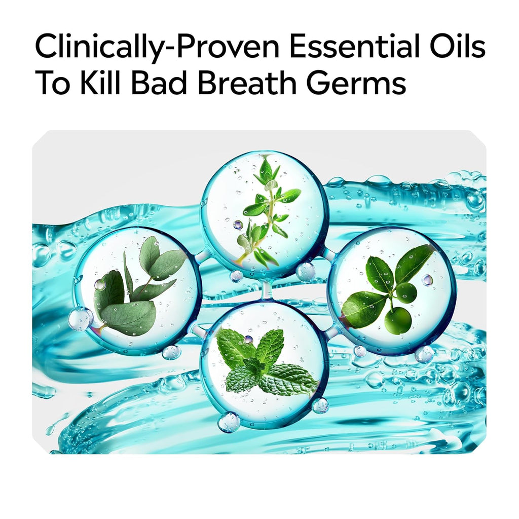 Listerine Alcohol-Free Mouthwash, Non Alcoholic Mint Oral Rinse Kills 99.9% of Germs That Cause Bad Breath for a Fresh Breath & Clean Mouth, Less Intense Taste, Cool Mint Flavor, 1 L (Pack of 2)