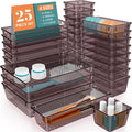 WOWBOX 25 PCS Plastic Drawer Organizer Set, 4 Sizes Desk Drawer Divider Organizers and Storage Bins for Makeup, Jewelry, Gadgets for Kitchen, Bedroom, Bathroom, Office, Clear Brown