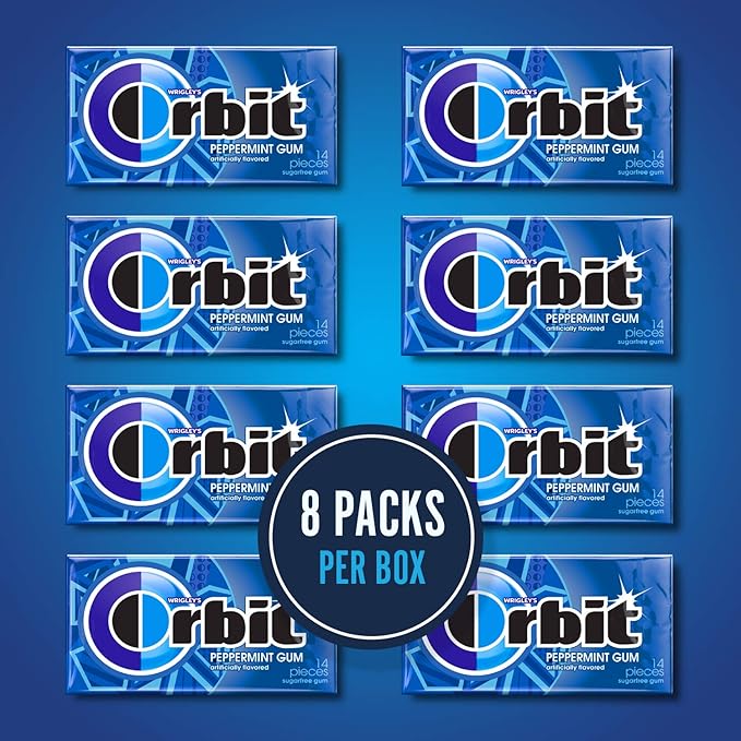 ORBIT Peppermint Sugarfree Chewing Gum Bulk, 8 Packs of 14-Pieces, Case of 6 (672 Total Pieces)
