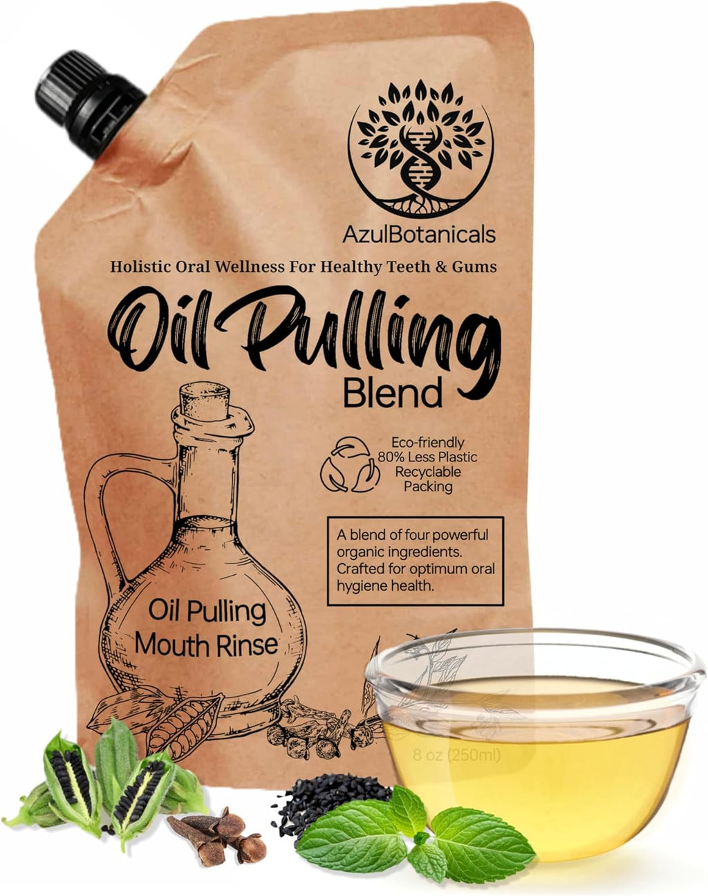 Oil Pulling Blend for Healthy Teeth and Gums with Organic Sesame, Coconut Oil - Organic Clove, Peppermint Vitamin E Oil Mouth Rinse for Fresh Breath Oral Health and Cleaner Teeth and Gums 8 Fl oz