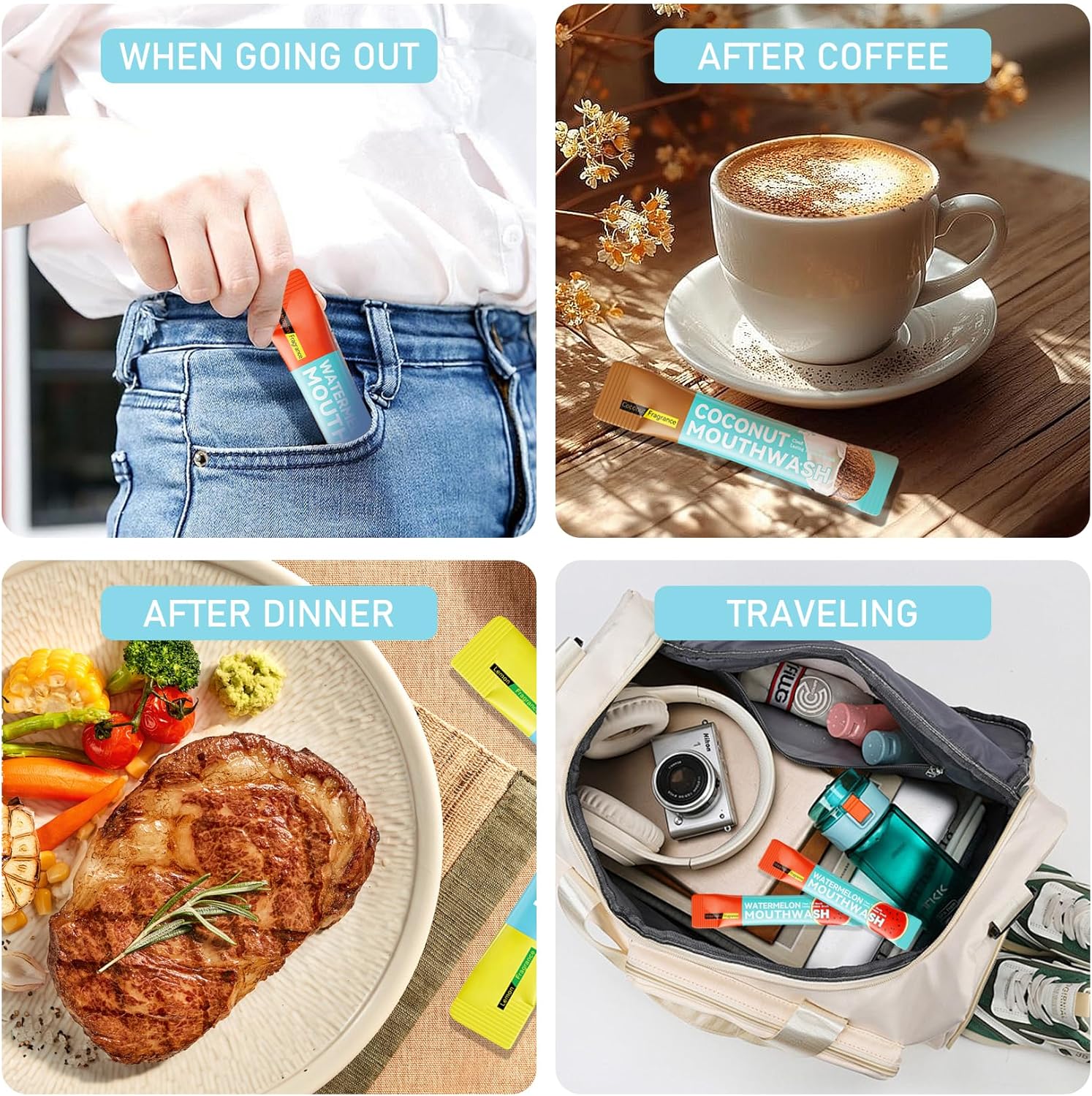 Mini Mouthwash Travel Size,Coconut Flavor Portable Individual Travel Mouth Wash for Fresh Breath, Refreshing Long Lasting Gentle Oral Care Mouthwash Packs(Pack of 20)