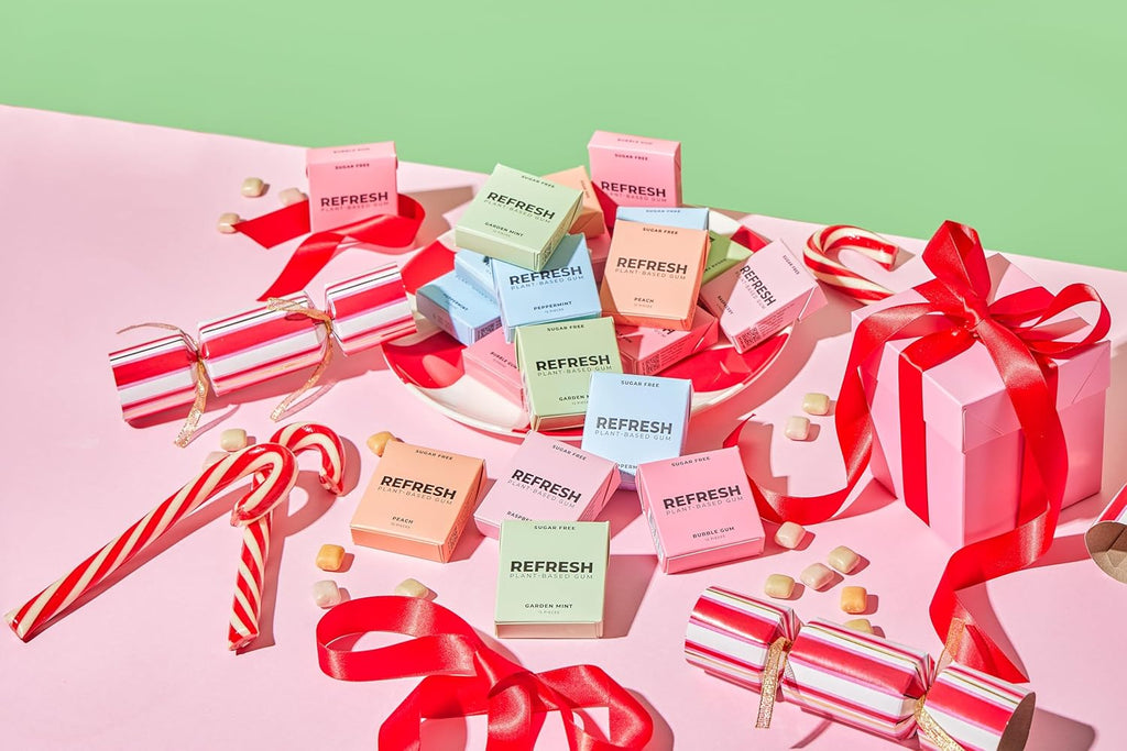 Refresh Gum, Xylitol, Natural, Sugar Free, Chewing Gum, Plastic Free, Natural Flavors & Organic Ingredients, Non GMO, Gluten Free, Vegan, Peppermint & Garden Mint