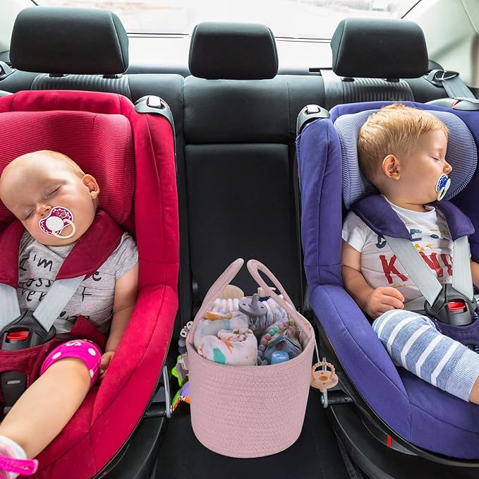 Large Baby Diaper Caddy Organizer for Girl Boy Rope Nursery Storage Bin Basket Portable Holder Tote Bag for Changing Table Car Travel Baby Shower Gifts Newborn Essentials Registry Must Haves Pink