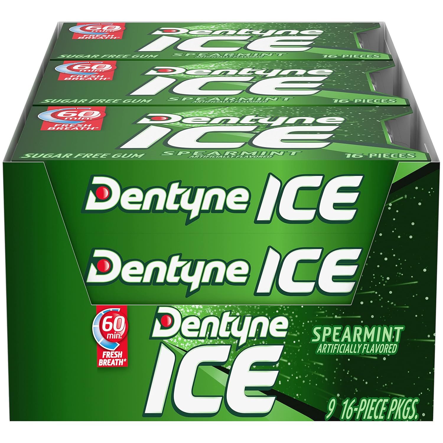 Dentyne Ice Spearmint Sugar-Free Chewing Gum, 9 Packs of 16 Pieces (144 Total Pieces)