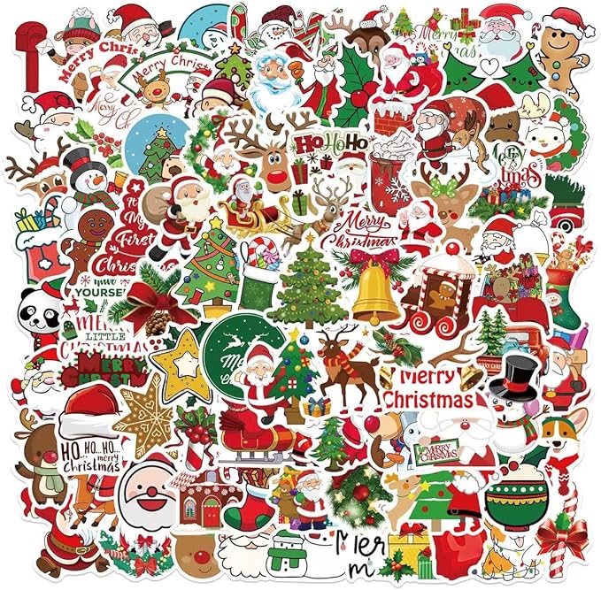 100 Pcs Christmas Stickers for Kids Classroom by Taeekiy,Christmas Party Favors,Cute Happy Holiday Stickers for Water Bottles,Laptop,Phone Etc.Winter Xmas Stickers for Adults Boys Girls