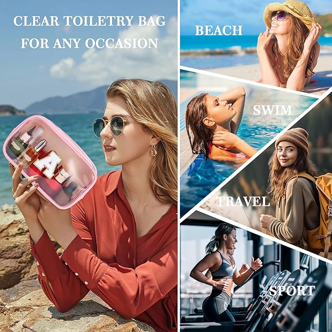 YOOLIFE Travel Toiletry Bag for Women, Pink Clear Makeup Bag Cute Make Up Bag Cosmetic Bags Skin Care Makeup Bag Organizer Birthday Gifts for Women Teacher Mother Girlfriend Initial H