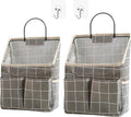 2pcs Wall Hanging Storage Bag,Wall Hanging Organizer Bags with Pockets, Wall Organizer Storage for Dormitory Bathroom Bedroom Kitchen(Grey Grid)
